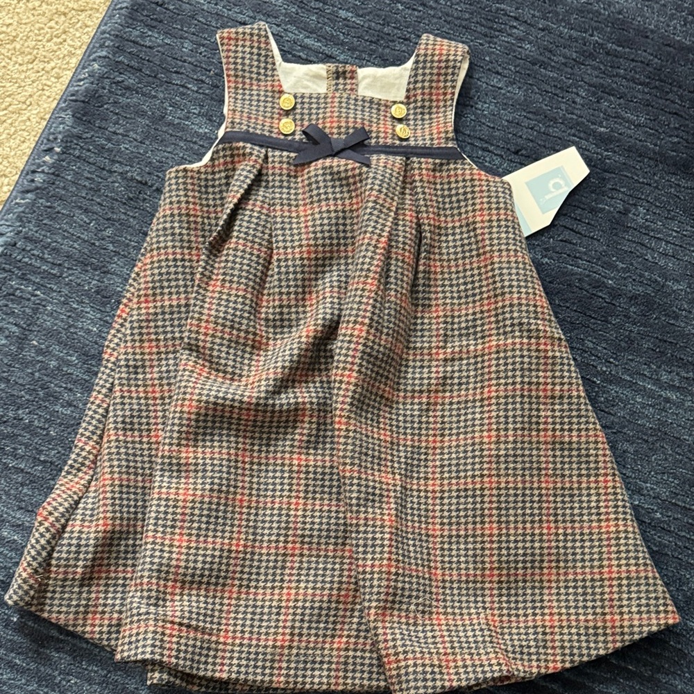 bella bliss Plaid Dress with Navy Bow